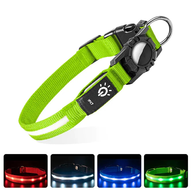 Luminous AirTag Dog Collar – Reflective, Waterproof & Built for Safety